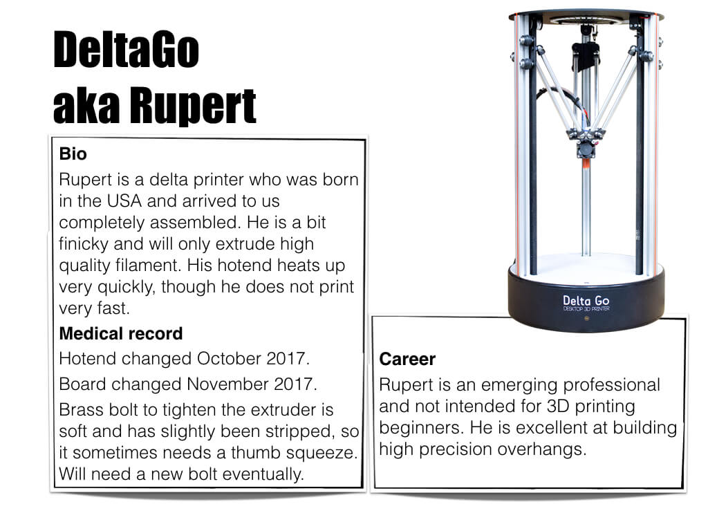 3D Printer DeltaGO aka Rupert - bio